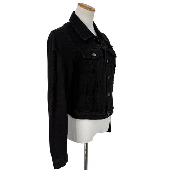 Cisono Black Distressed Button Front Jean Denim Jacket EMO Punk Steampunk Casual - Picture 7 of 10